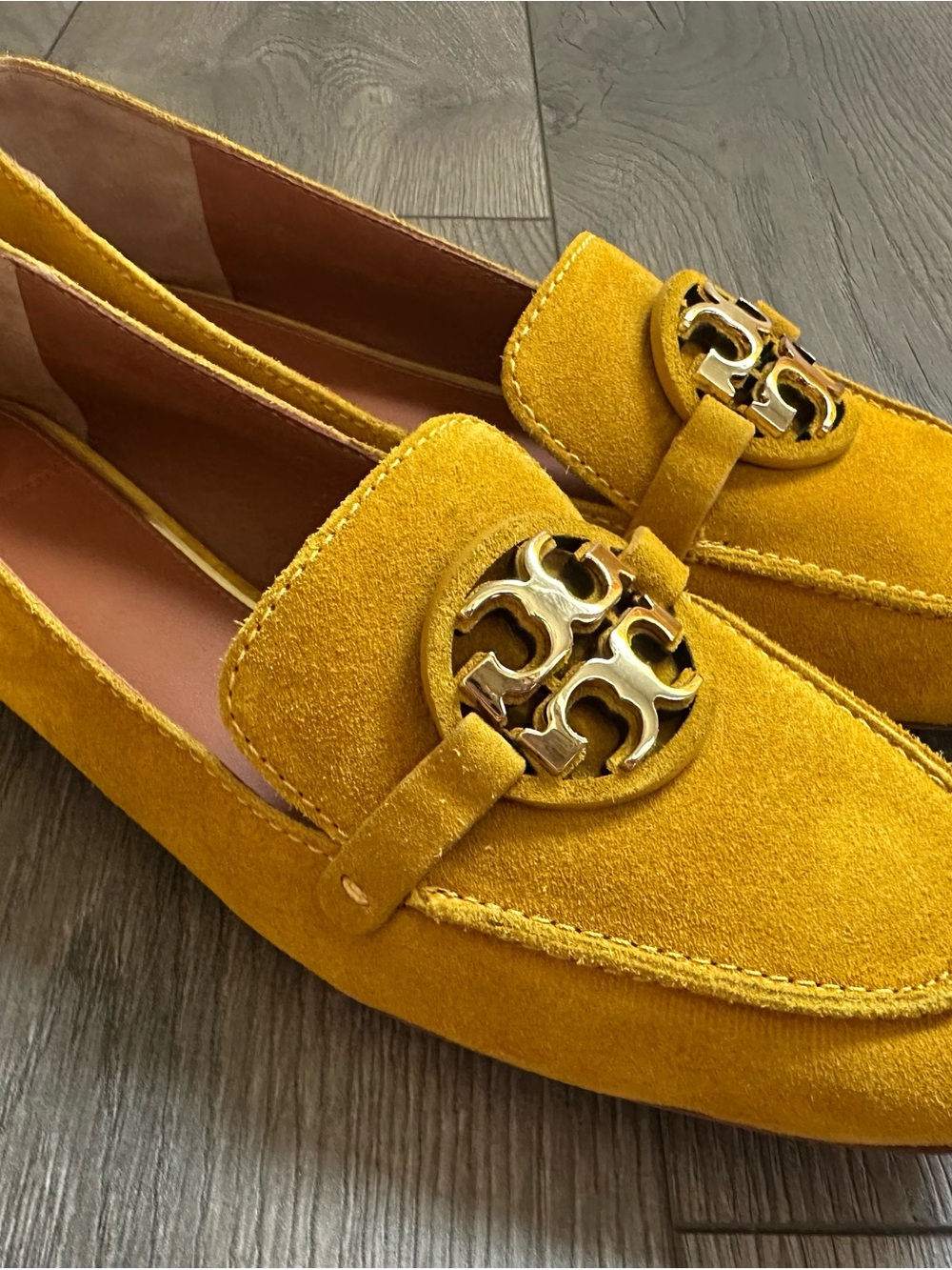 Tory Burch Women’s Mustard Yellow Soft Suede Logo Loafers - Picture 5 of 15